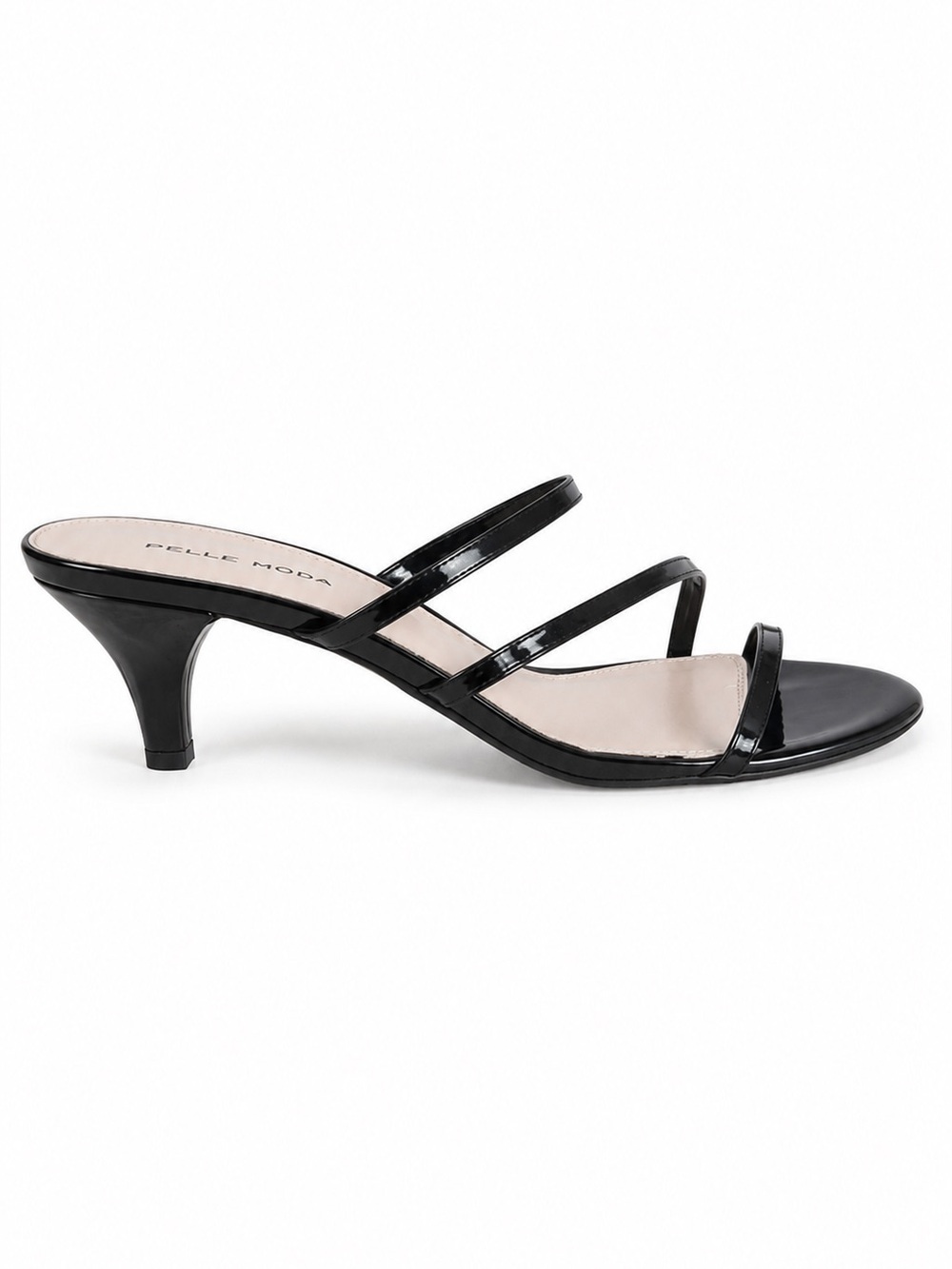 Pelle Moda Elecia Patent Strappy Slide Sandals Black Kitten Heel Size 11